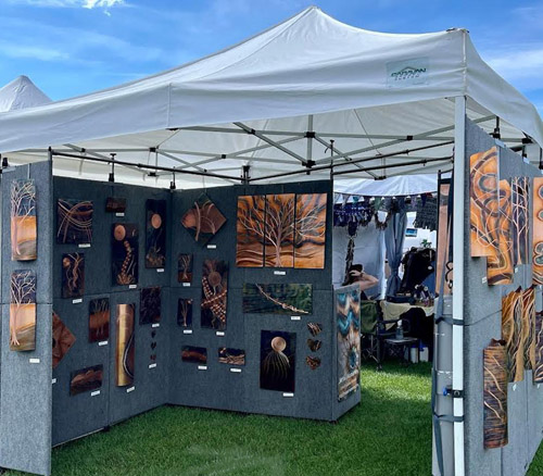 flame painted copper art show Evergreen CO July 2022